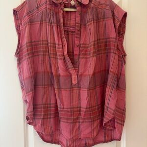 Pilcro Plaid Sleeveless Pink Top